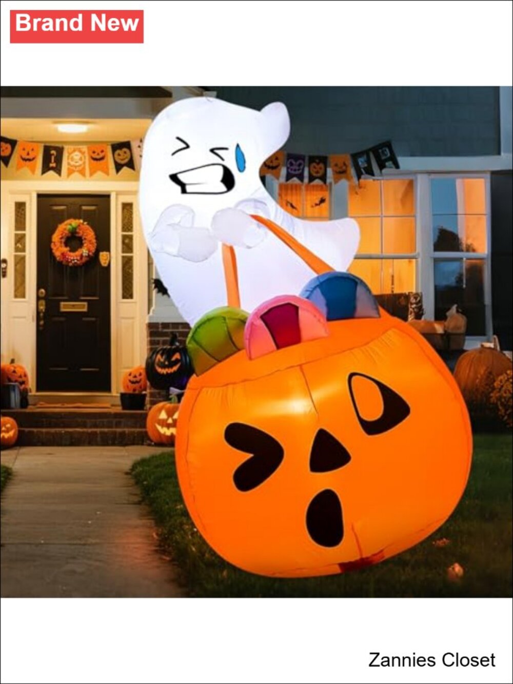 👻 5 FT Halloween Inflatable Ghost Lift Pumpkin Candy Bag Yard Decor LED